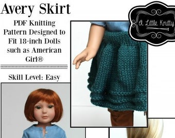 Avery Skirt 18 inch Doll Clothes Knitting Pattern Fits Dolls such as Tonner® or American Girl® - A Little Knitty - PDF - Pixie Faire