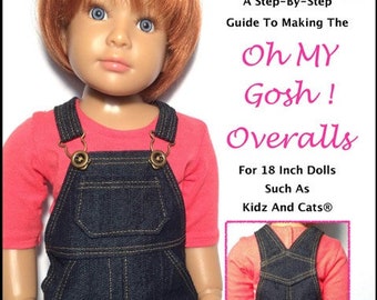 Oh My Gosh Overalls Doll Clothes Pattern for Kidz N Cats Dolls - QT Pi Pattern Co - PDF - Pixie Faire