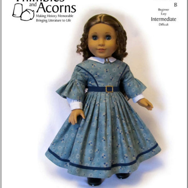 1850's Day Dress 18 inch Doll Clothes Pattern Fits Dolls such as American Girl® - Thimbles and Acorns - PDF - Pixie Faire