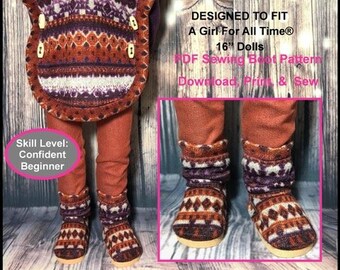 Sweater Mukluks 16 inch Doll Clothes Shoe Pattern Fits A Girl For All Time® Dolls - QT Pi Pattern Co - PDF - Pixie Faire