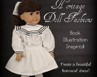 1904 Ice Cream Dress 18 inch Doll Clothes Pattern Fits Dolls such as American Girl® - Heritage Doll Fashions - PDF - Pixie Faire