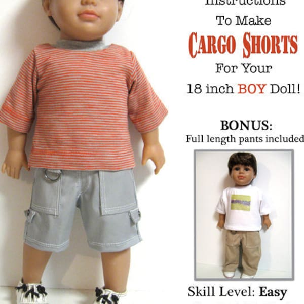 Cargo Shorts, Pants 18 inch Doll Clothes Pattern Fits Boy Dolls such as American Girl® - 123 Mulberry Street - PDF - Pixie Faire