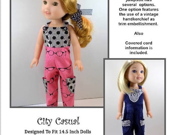 City Casual Jumpsuit 14.5 inch Doll Clothes Pattern Instant Download - Jelly Bean Soup Designs - PDF - Pixie Faire