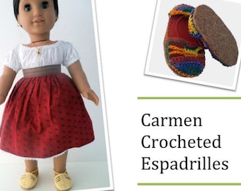 Carmen Crocheted Espadrilles 18 inch Doll Clothes Shoe Pattern Fits Popular 18" Dolls - Sweet Pea Fashions - PDF - Pixie Faire