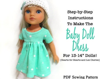 Baby Doll Dress 13-14 inch Doll Clothes Pattern Fits Hearts for Hearts™ or Corolle® Les Cheries - 123 Mulberry Street - PDF - Pixie Faire