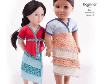 Minoan Wrap Skirt and Blouse 16 and 18 inch Doll Clothes Pattern Fits AGAT and American Girl® - Thimbles and Acorns - PDF - Pixie Faire