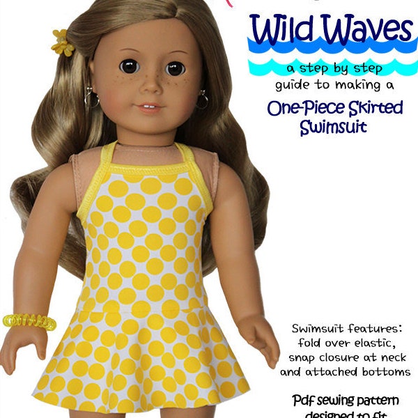 Wild Waves One-Piece Skirted Swimsuit 18 inch Doll Clothes Pattern Fits Dolls such as American Girl® - Peppermintsticks - PDF - Pixie Faire