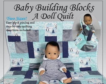 Baby Building Blocks Doll Quilt Pattern for 8" Baby Dolls, 18" Dolls such as American Girl® - Stitchery and Snowflakes - PDF - Pixie Faire