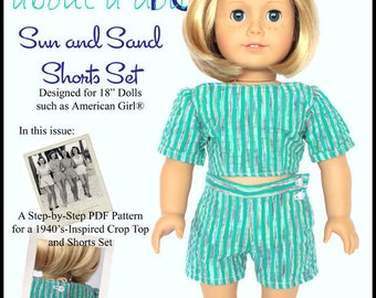 Sun and Sand Shorts Set 18 inch Doll Clothes Pattern Fits Popular 18" Dolls - About A Doll 18 - PDF - Pixie Faire