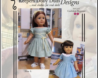 Fifties Flair Dress 18 inch Doll Clothes Pattern Designed to Fit Dolls such as American Girl® - Keepers Dolly Duds - PDF - Pixie Faire