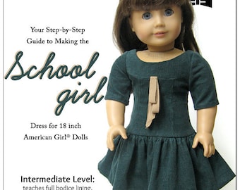 School Girl Dress 18 inch Doll Clothes Pattern Fits Popular 18" Dolls - Melody Valerie Couture - PDF - Pixie Faire