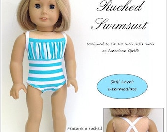 Patrón de ropa para muñecas de 18" con traje de baño fruncido diseñado para adaptarse a las muñecas más populares de 18" - Love From Lola - PDF - Pixie Faire