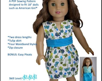 Tulippe Dress 18 inch Doll Clothes Pattern Fits Popular 18" Dolls - BramBelles Boutique - PDF - Pixie Faire