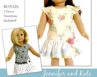 Jennifer and Kate Dress 18 inch Doll Clothes Pattern Fits Dolls such as American Girl® - Jelly Bean Soup Designs - PDF - Pixie Faire