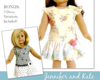 Jennifer and Kate Dress 18 inch Doll Clothes Pattern Fits Popular 18&quot; Dolls - Jelly Bean Soup Designs - PDF - Pixie Faire
