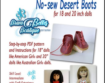 No-sew Desert Boots 18, 20 inch Doll Shoes Pattern - BramBelles Boutique - PDF - Pixie Faire