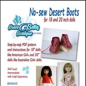 No sew Desert Boots 18 20 Inch Doll Shoes Pattern Brambelles Boutique PDF Pixie Faire Etsy Canada