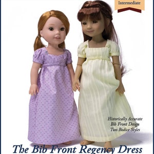 Jurk met slabbetje voorkant 14,5-15 inch poppenkleertjespatroon past WW, robijnrood Fashion Friends® - vingerhoedjes en eikels - pdf - Pixie Faire