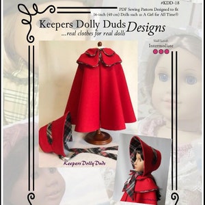 Puede incluir: Un patrón de costura PDF para una capa doble y un gorro para muñecas de 40 cm. El patrón está diseñado para muñecas como A Girl for All Time. El patrón es rojo con ribete de cuadros negros y blancos. El nivel de habilidad es intermedio.