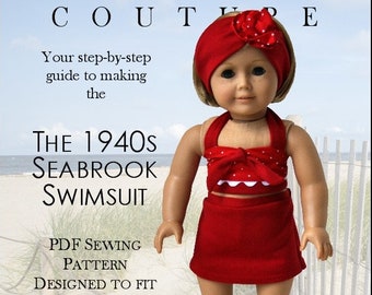 1940s Seabrook Swimsuit 18 inch Doll Clothes Pattern Fits Dolls such as American Girl® - Eden Ava Couture - PDF - Pixie Faire