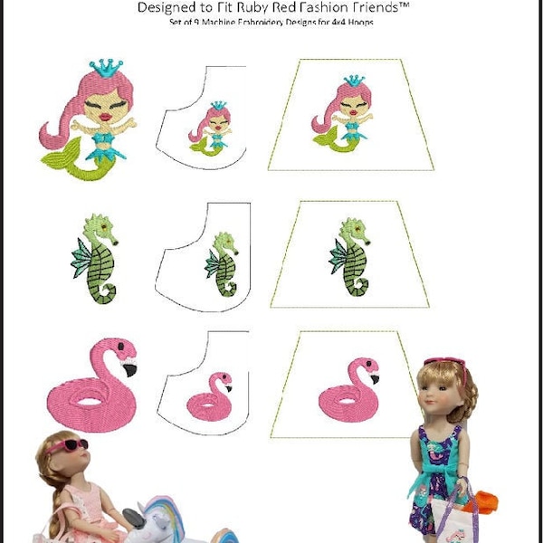Key West Machine Embroidery Design Set - Sized for use with Ruby Red Fashion Friends® Dolls - Frog Princess Fashions - Pixie Faire