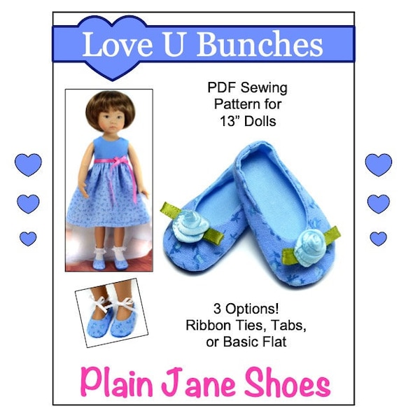 Plain Jane Shoes 13 pouces Doll Clothes Pattern Conçu pour s'adapter aux poupées Little Darling - Love U Bunches - PDF - Pixie Faire