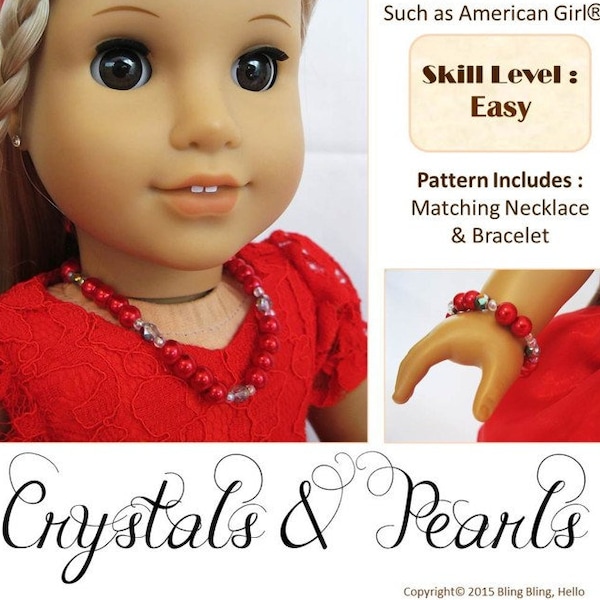 Crystals and Pearls 18 inch Doll Jewelry Pattern Designed to Fit Dolls such as American Girl® - Bling Bling Hello - PDF - Pixie Faire