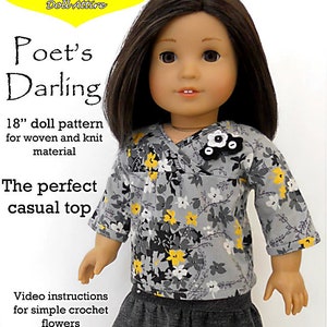 Mönster för dockkläder till Poet's Darling Top, 18 tum, designat för att passa populära 18" dockor - Ardently Admire - PDF - Pixie Faire