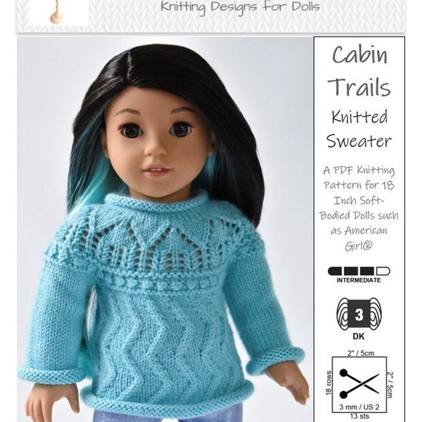 Cabin Trails Knitted Sweater 18 inch Doll Clothes Knitting Pattern Fits Dolls such as American Girl® - Little Woolens - PDF - Pixie Faire