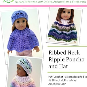 Könnte beinhalten: PDF-Häkelanleitung für einen gerippten Rippel-Poncho mit Kragen und eine Mütze für 45 cm Puppen, wie z. B. American Girl Puppen. Schwierigkeitsgrad: Fortgeschrittener Anfänger. Copyright 2015 Sweet Pea Fashions. Fragen? E-Mail an sweetpeafashions1@gmail.com