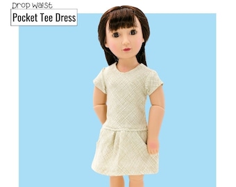 Drop Waist Pocket Tee Dress 16 inch Doll Clothes Pattern Fits A Girl For All Time® Dolls – 123 Mulberry Street - PDF - Pixie Faire