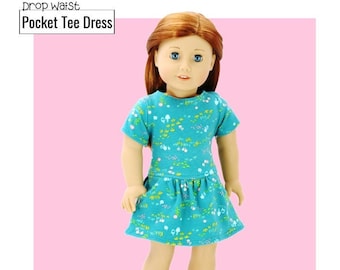Drop Waist Pocket Tee Dress 18 inch Doll Clothes Pattern Fits Dolls such as American Girl® - 123 Mulberry Street - PDF - Pixie Faire