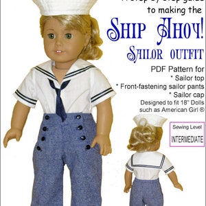 Ship Ahoy! Sailor Outfit 18 inch Doll Clothes Pattern Fits Popular 18&quot; Dolls - Genniewren Designs - PDF - Pixie Faire