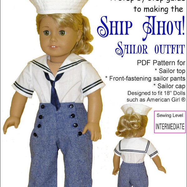 Ship Ahoy! Sailor Outfit 18 inch Doll Clothes Pattern Fits Dolls such as American Girl® - Genniewren Designs - PDF - Pixie Faire
