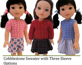 Cobblestone Sweater 14-14.5 inch Doll Clothes Crochet Pattern - Sweet Pea Fashions - PDF - Pixie Faire