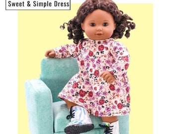 Sweet & Simple Dress 15 inch Doll Clothes Pattern Fits Baby Dolls such as Bitty Baby®, Bitty Twins® - 123 Mulberry Street -PDF- Pixie Faire