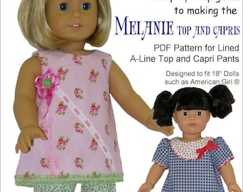 Melanie Top and Capri Pants 18 inch Doll Clothes Pattern Fits Popular 18" Dolls - Genniewren Designs - PDF - Pixie Faire