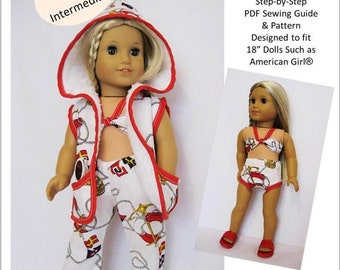Sailing Away Beach Wear 18 inch Doll Clothes Pattern Fits Dolls such as American Girl® - Little Miss Muffett - PDF - Pixie Faire