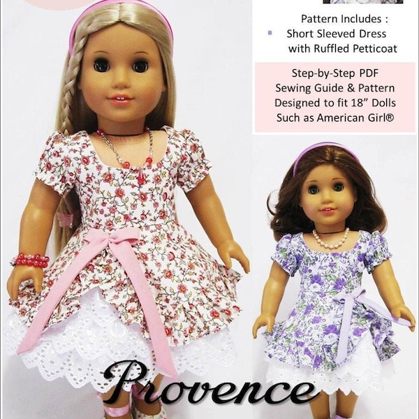 Provence 18 inch Doll Clothes Pattern Fits Dolls such as American Girl® - Little Miss Muffett - PDF - Pixie Faire