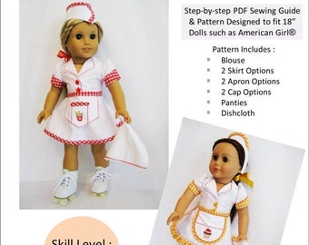 Roadhouse Roller Skater 18 inch Doll Clothes Pattern Fits Popular 18" Dolls - Little Miss Muffett - PDF - Pixie Faire