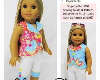 Hills & Dales Top and Capris 18 inch Doll Clothes Pattern Fits Dolls such as American Girl® - Little Miss Muffett - PDF - Pixie Faire