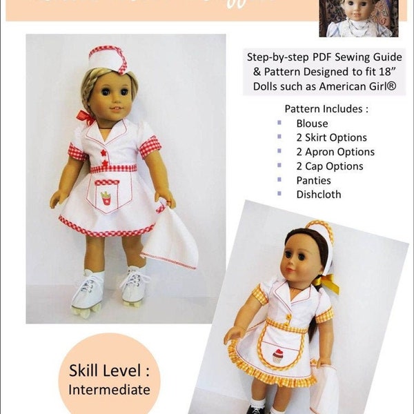 Roadhouse Roller Skater 18 inch Doll Clothes Pattern Fits Dolls such as American Girl® - Little Miss Muffett - PDF - Pixie Faire