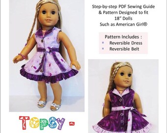 Topsy Turvy Reversible Dress 18 inch Doll Clothes Pattern Fits Dolls such as American Girl® - Little Miss Muffett - PDF - Pixie Faire