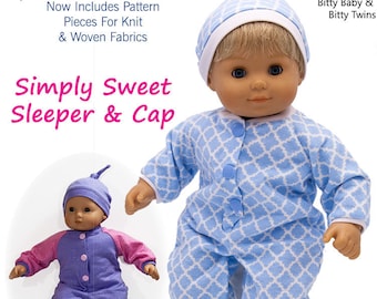 Simply Sweet Sleeper and Cap 15 Inch Doll Clothes Pattern Fits Baby Dolls such as Bitty Baby™ - Baby Mine - PDF - Pixie Faire