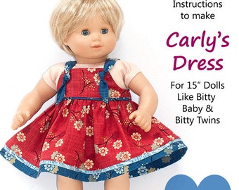 Carly's Dress 15 Inch Doll Clothes Pattern Fits Baby Dolls such as Bitty Baby™ and Bitty Twins™ - Baby Mine - PDF - Pixie Faire