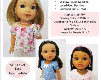 Gigi Blouse 14-14.5 inch Doll Clothes Pattern Fits Dolls Such As WellieWishers™ & Hearts For Hearts™ - Little Miss Muffett -PDF- Pixie Faire