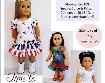 Time To Celebrate 18 inch Doll Clothes Pattern Fits Dolls such as American Girl® - Little Miss Muffett - PDF - Pixie Faire