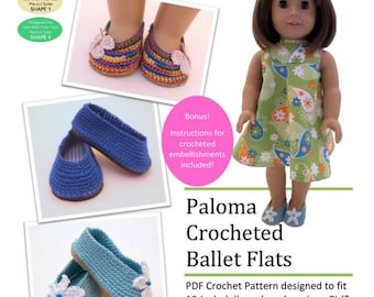 Paloma Crocheted Ballet Flats 18 inch Doll Clothes Pattern Fits Popular 18" Dolls - Sweet Pea Fashions - PDF - Pixie Faire