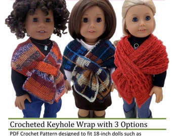 Crocheted Keyhole Wrap With Three Options 18 inch Doll Clothes Crochet Pattern - Sweet Pea Fashions - PDF - Pixie Faire