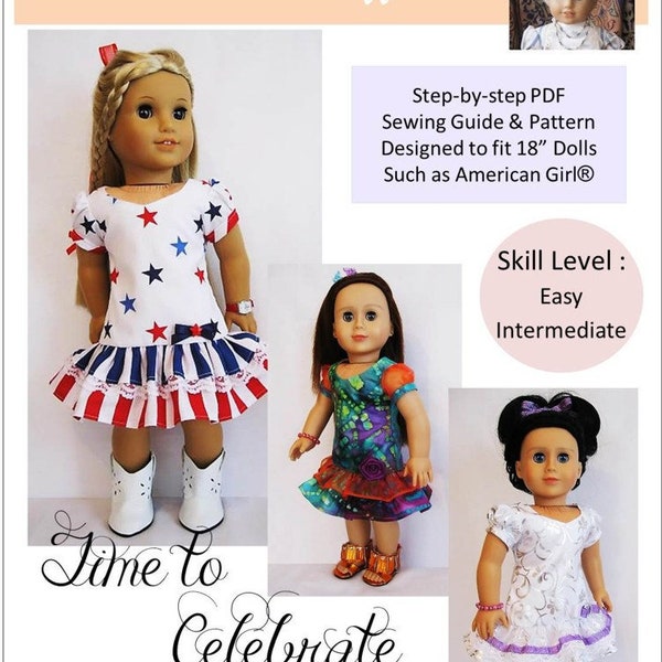 Time To Celebrate 18 inch Doll Clothes Pattern Fits Dolls such as American Girl® - Little Miss Muffett - PDF - Pixie Faire